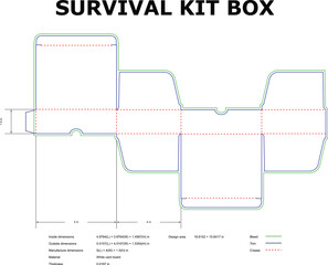 Packaging Design Template Die Cut Layout For Survival Kit Box With Dimensions