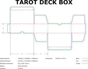 Tarot Card Deck Box Die Cut Template With Dimensions And Crease Lines