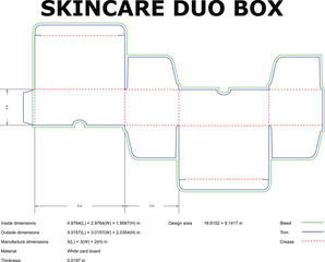 Skincare Duo Box Packaging Die Cut Template With Dimensions For Manufacturing Production