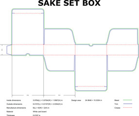 Sake Set Packaging Box Template With Bleed Trim And Crease Lines
