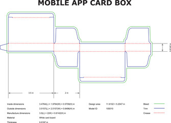 Mobile App Card Box Packaging Die Cut Template With Dimensions And Details