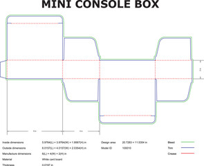 Mini Console Box Packaging Die Cut Template With Dimensions And Crease Lines