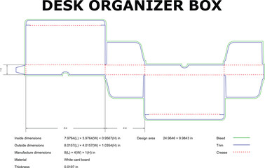 Desk Organizer Box Die Cut Template With Dimensions And Bleed Lines