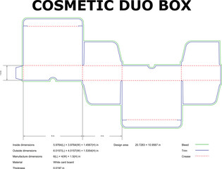 Cosmetic Duo Box Die Cut Template With Dimensions And Crease Lines Vector