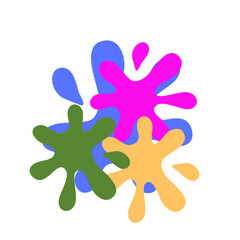 Ink splat or splash vector illustration. Colored splatters, graffiti spots and ink blots. Paintbrush splotches, ink drips or liquid blobs. Abstract dirty grunge splatter stains