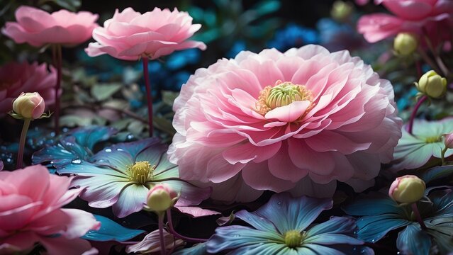 "Vibrant Neon Flowers Illuminated by Ultraviolet Light"