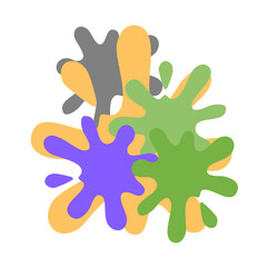 Obraz premium Ink splat or splash vector illustration. Colored splatters, graffiti spots and ink blots. Paintbrush splotches, ink drips or liquid blobs. Abstract dirty grunge splatter stains