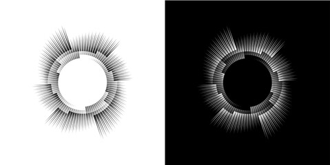 Dynamic abstract spiral sound wave rhythm lines. Circular spiral sound wave rhythm of lines. Circular futuristic abstract lines, black and white background.