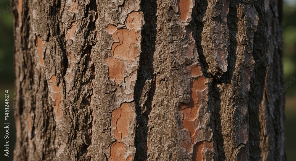 Aufkleber textured bark of a mature pine tree with deep furrows and reddish inner layers