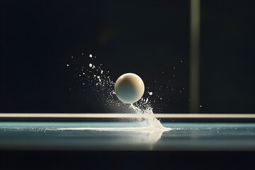 Close-up of the racket touching the ping pong ball in a tense moment of a fast and focused match