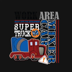 Typography vector illustration of a big mixer truck car  