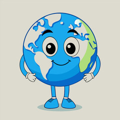Obraz premium Vector illustration in flat linear minimal hand drawn simple style and logo design template, ecology concept, funny friendly planet earth mascot 