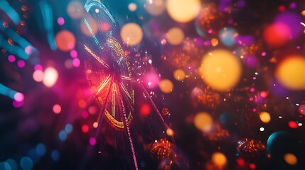 Fototapeta premium Abstract Ferris Wheel with Vibrant Bokeh Lights and Defocused Background