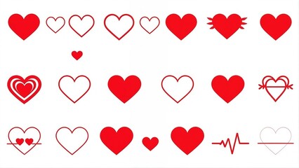 Set of hearts icon, heart drawn hand - stock vector