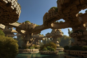 Fractal gardens in utopian-surrealism with recursive patterns and space for branding
