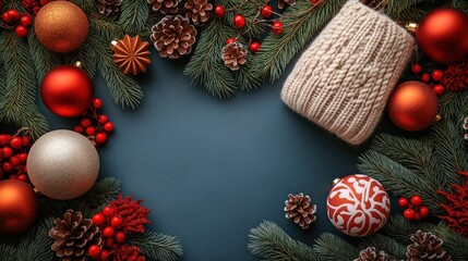 Vibrant flat lay of festive decorations for National Ugly Christmas Sweater Day