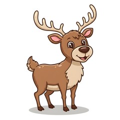 Cartoon Illustration of a cheerful reindeer with a cute and friendly smile in an isolated white background. Perfect for kids' decor.