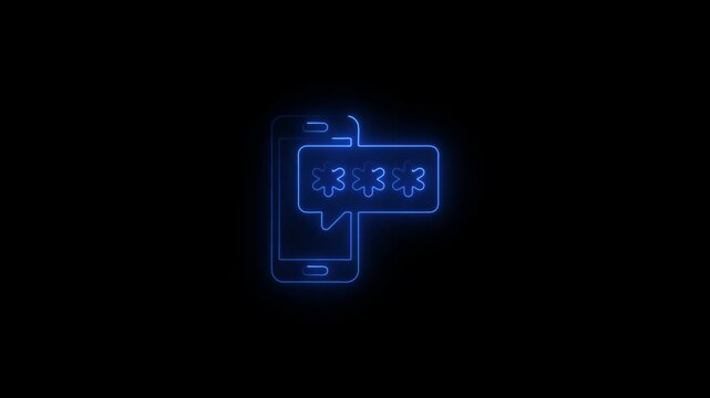 Glowing neon smart phone otp icon.HD motion graphic video animation with neon effects.isolated on a black background.