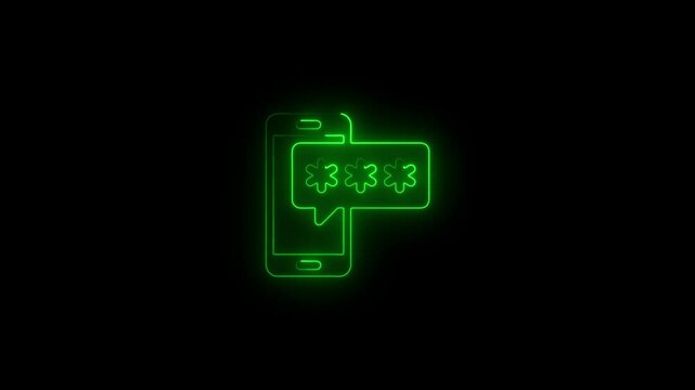 Glowing neon smart phone otp icon.HD motion graphic video animation with neon effects.isolated on a black background.