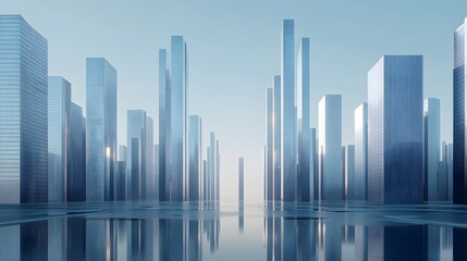 3d illustration of abstract architecture background, geometric architectural with chrome or metallic design, Futuristic city landscape,

