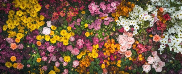 Vibrant Floral Tapestry: A Colorful Garden Bloom in Romantic Style