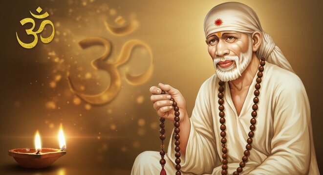 Sai Baba's Spiritual Serenity: A Portrait of Peace and Enlightenment