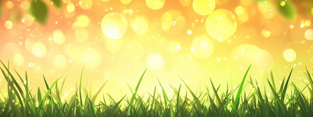 Obraz premium Golden Hour Grass: Dew-Kissed Blades in a Dreamy, Bokeh-Filled Scene