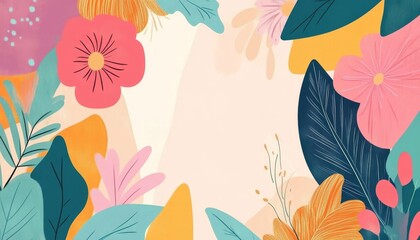 Fototapeta premium cute Botanical Flower and leaves abstract shape doodle art design decoration on white background copy space for text