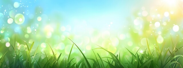 Obraz premium Vibrant Green Grass and Sunny Sky: A Serene Nature Scene