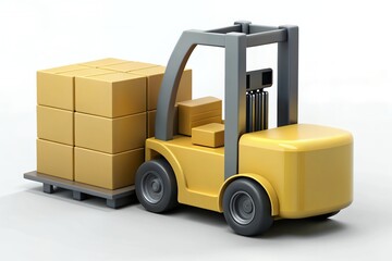Yellow Forklift with Cardboard Boxes on Pallet 3D Illustration