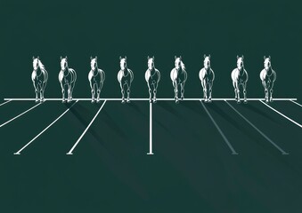 Eight Horses at the Starting Gate: A Minimalist Equestrian Scene