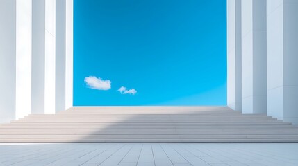White Stairs Ascending to a Blue Sky