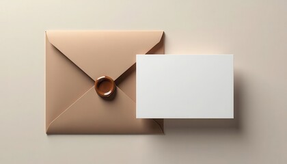 Stylish envelope and blank card on minimalist surface, perfect for invitations or branding presentations, 3D render.