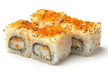 Delicious sushi rolls with vibrant toppings served on a clean white plate