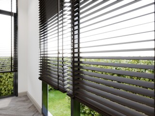  black wood venetian blind , 3d render