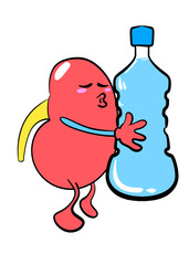 Cute kidney sticker hugging bottle of water cartoon
