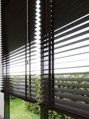  black wood venetian blind , 3d render