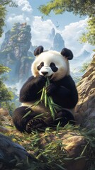 Fototapeta premium A panda chewing bamboo in a peaceful sanctuary