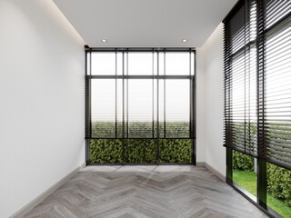 white empty room interior with black  wood venetian blind , 3d render