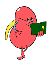 Cute kidney sticker reading book cartoon