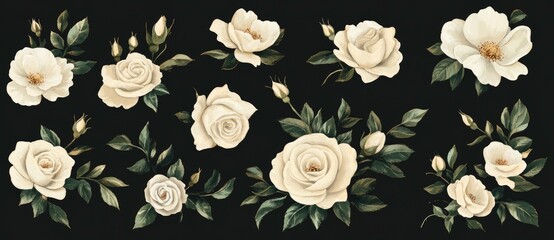 Elegant Creamy White Roses: A Watercolor Floral Collection