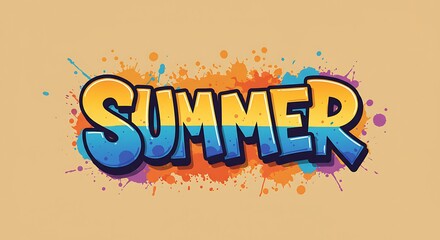 Colorful Summer Word Art with Splatter Effect and Shadow