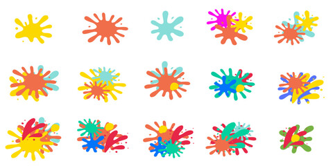 set of ink splat or splash vector illustration . Colored splatters, graffiti spots and ink blots. Paintbrush splotches, ink drips or liquid blobs. Abstract dirty grunge splatter stains © GStudio