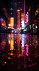 Obraz premium Neon cityscape reflected in raindrops with dynamic lighting and space for text above