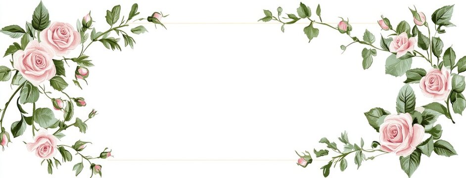 Elegant Pink Roses: A Delicate Watercolor Floral Border