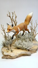 Obraz premium A desert fox running through sparse shrubs