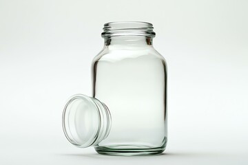 A realistic shot of an empty glass bottle with a removable label area, realistic glass, clean white background, soft lighting