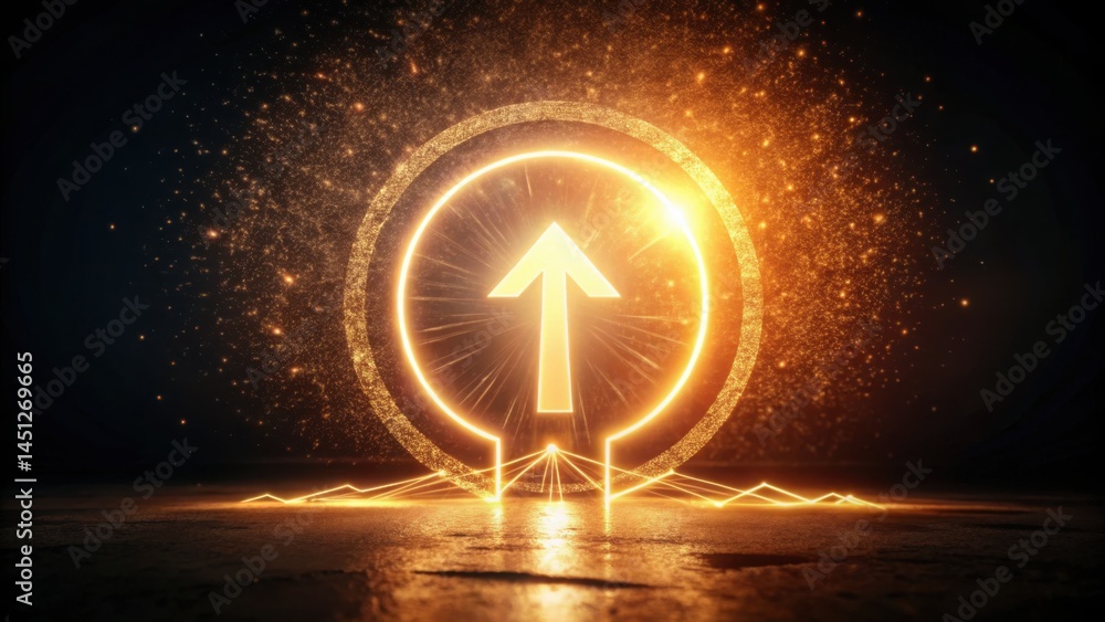 Poster illuminated symbol with arrow on dark background for creative use