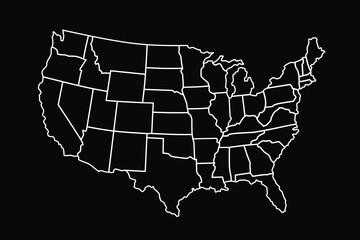 map of united states on black background,usa country map design illustration, united states country maps design image 