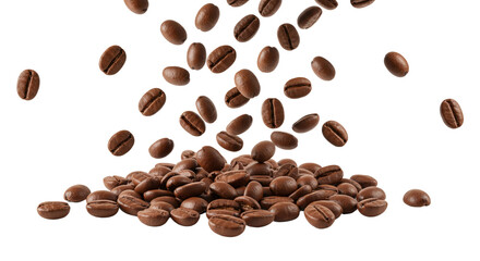 Obraz premium Roasted Coffee Beans Falling Isolated Aromatic Beverage Ingredient Motion